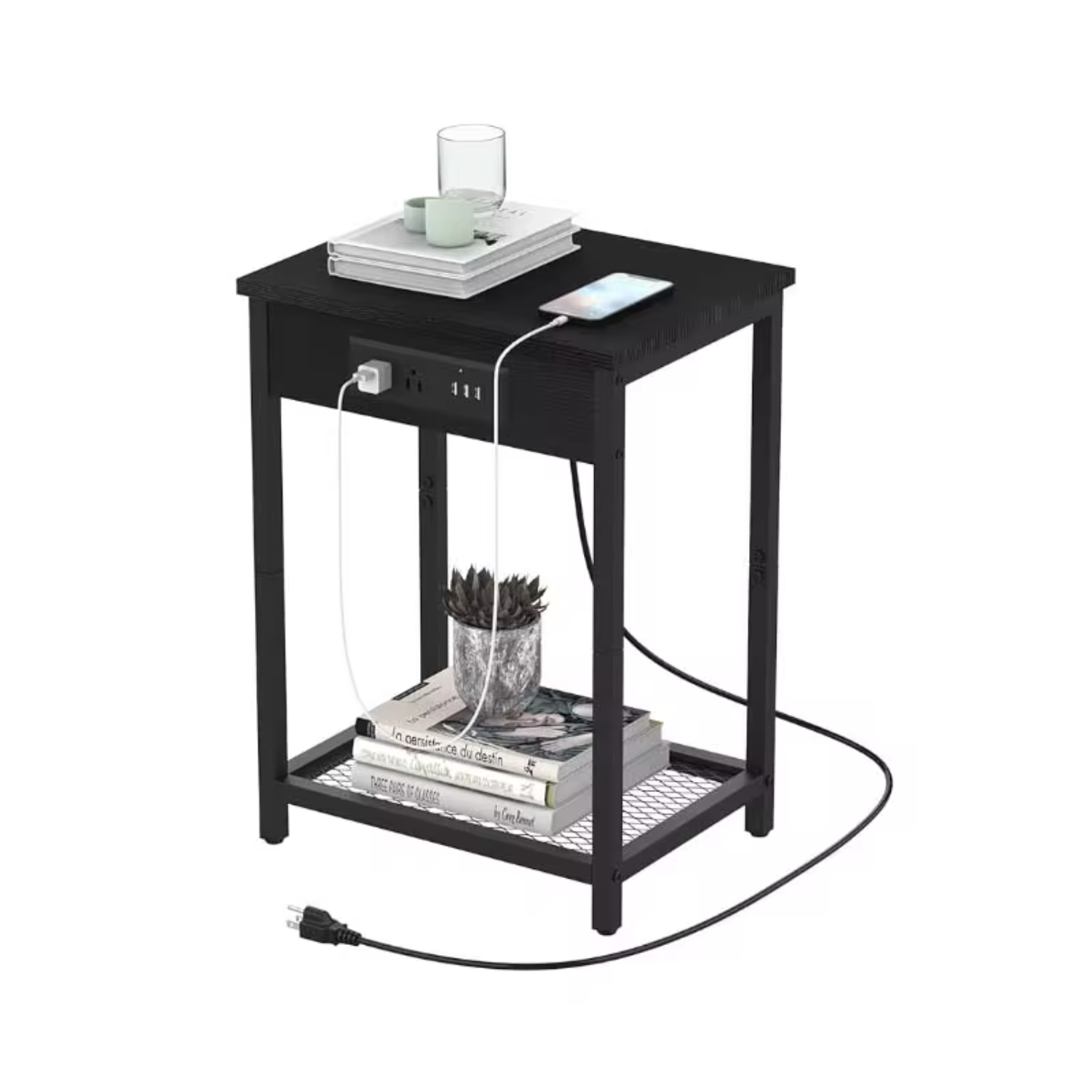 DNGZJAO Nightstand with Charging Station Bedroom End Side Table with