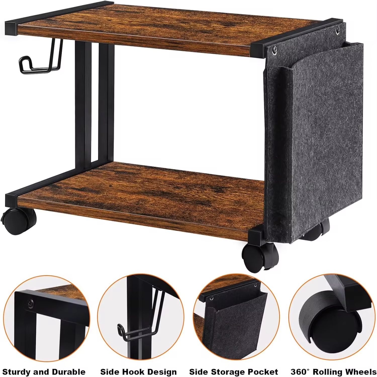 DNGZJAO Printer Stand with Under Desk Printer Table on Wheels 2 Tier