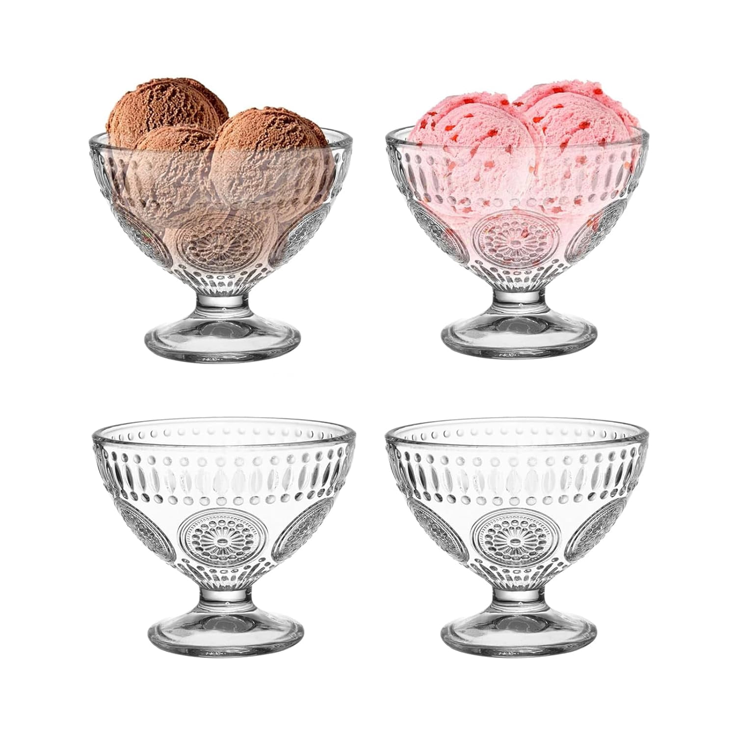 DNIENKGE 4-Pack Glass Dessert Bowls - 7oz Unbreakable Cups For Ice Cream, Fruit, Snacks & Cocktails