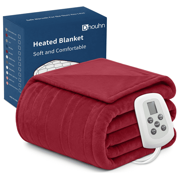 DNOUHN Electric Blanket Full Size, 80 x 84, Super Cozy Soft Flannel Heated Blanket with 10 Fast Heating Levels & 1-12 Auto-off, Machine Washable, ETL Certified, Red