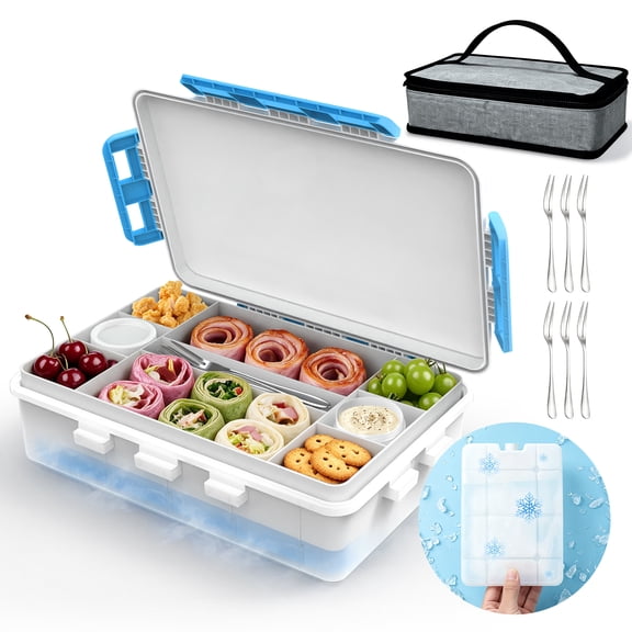 DNOUHN Snackle Box Container with Ice Pack, Divided Serving Tray, Leakproof Portable Snack Box for Travel, Picnic & Beach