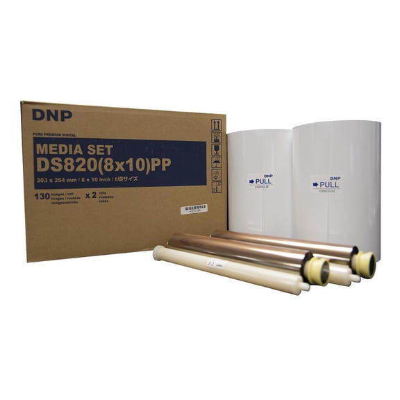 DNP Pure Premium Media for DS820A Printer, 8x10" 130 Prints Per Roll, 2 Rolls Per Case (260 Total Prints)