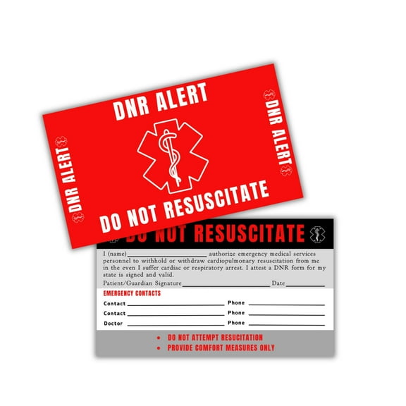 DNR Do Not Resuscitate Plastic Wallet Sized Card 5pk 2x3.5 ICE Emergency Contact Elderly Instructions Quick Reference for EMT Medical Personnel Directive