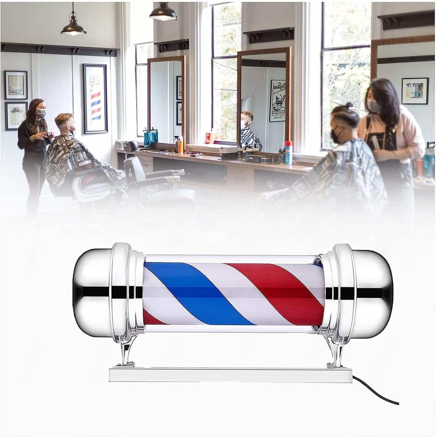 DNYSYSJ 28'' Barber Pole Light,Red White Blue Rotating Hair Salon Open