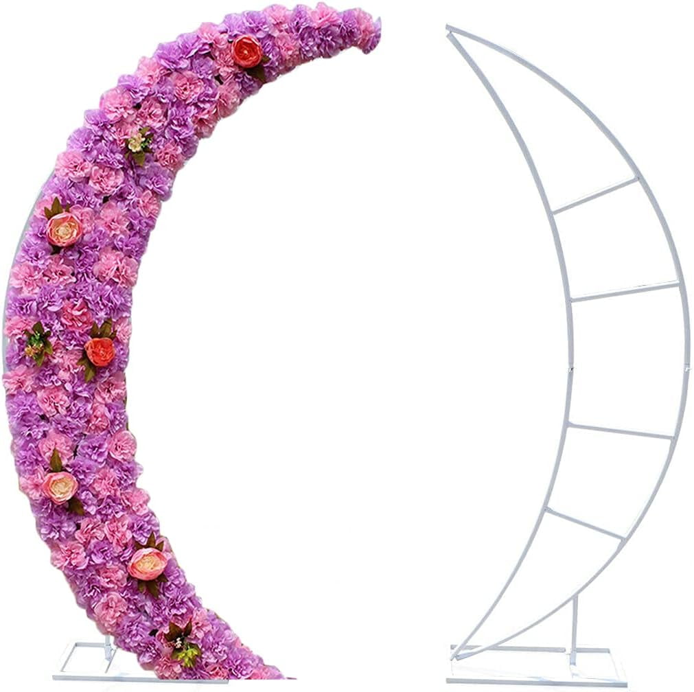 DNYSYSJ 2pcs 6.5ft Wedding Flower Arch Backdrop Background Balloon Arch Stand Frame Kit Garden Outdoor Party Decoration (Moon Shape)