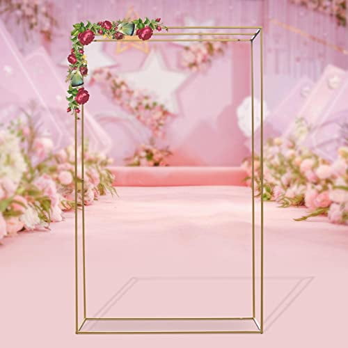 DNYSYSJ 9.18ft/2.8m Wedding Arch Modern Rectangular Wedding Backdrop Stand Balloon Arch Frame Wreath Ring Centerpiece Geometric Wrought Iron Wedding Backdrop (Gold)