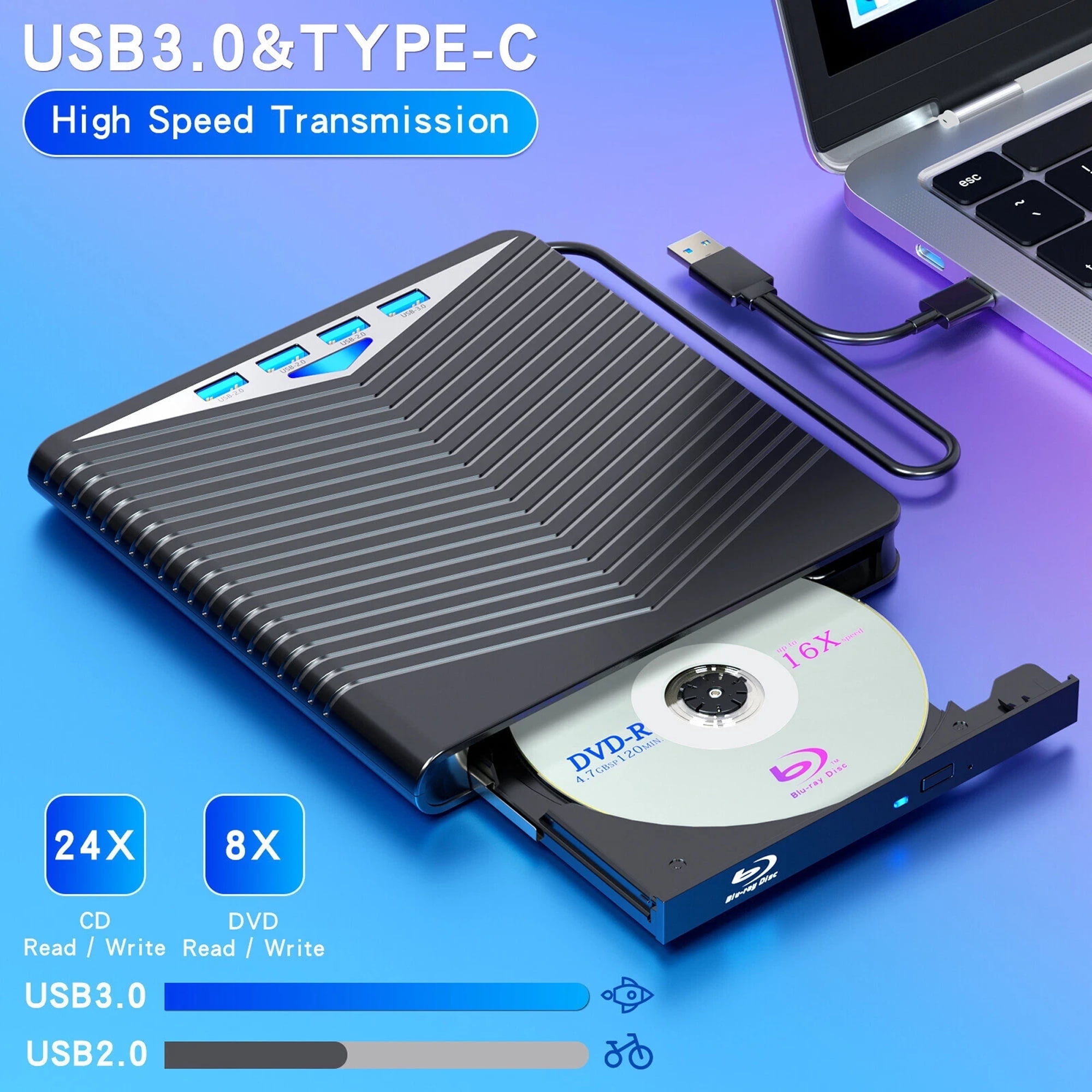 Sign Disc/usb DNest USB 3.0 7‑in‑1 External Disc Player, Slim Portable CD DVD Drive ...