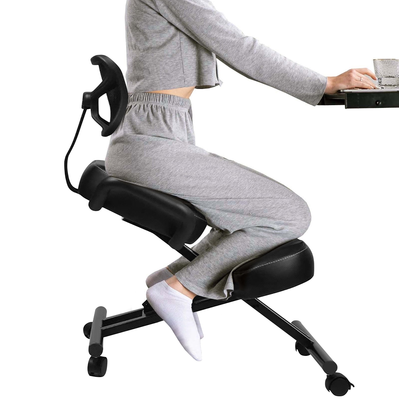 EBTOOLS Office Kneeling Chair,Ergonomic Kneeling Chair Adjustable Posture  Correction Knee Stool with Back Support,Kneeling Chair
