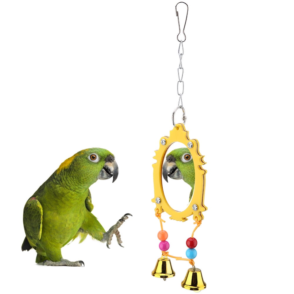 DOACT Mirror Toy Hanging Bird Swing Toy Playing Bird Cage Accessories