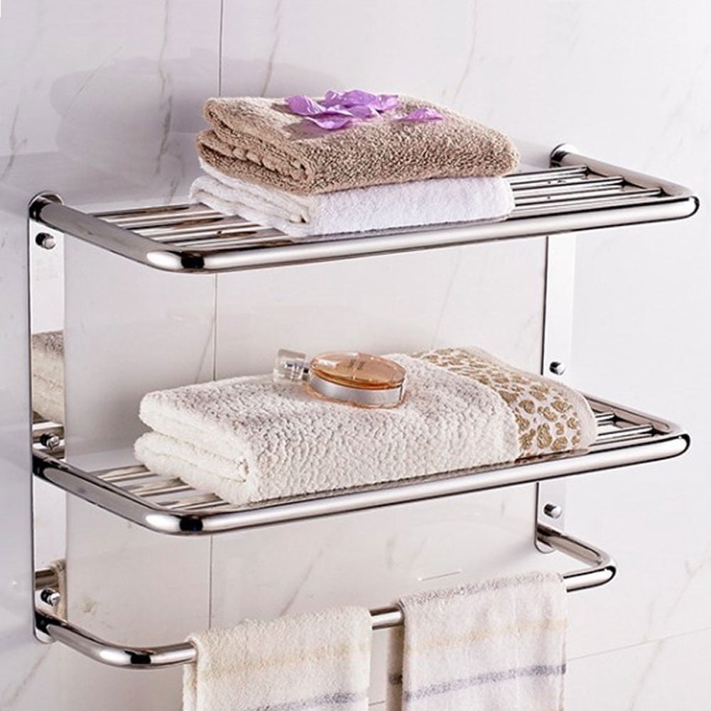 Towel Rack,Bathroom Shelf 3‑Tier Wall Mounting Rack With Towel Bars For