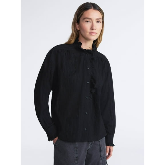 Scoop Women’s Cotton Dobby Ruffle Blouse, Sizes XS-XXL