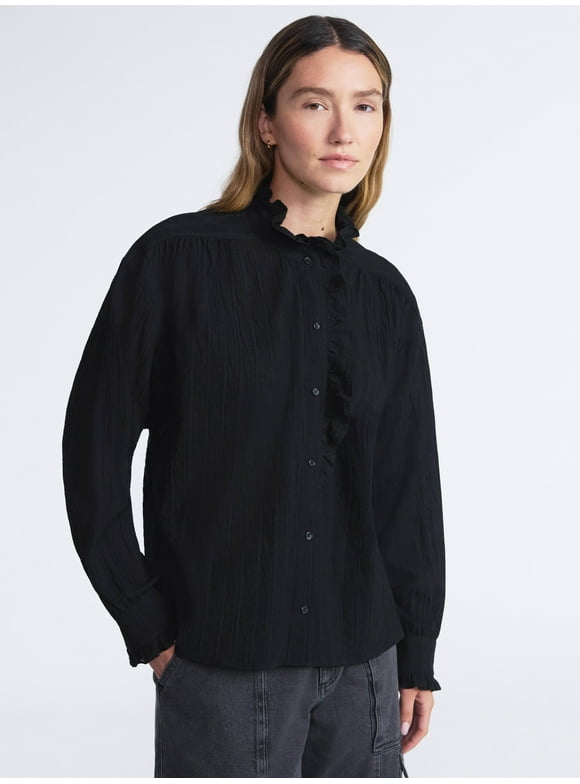 Women’s Cotton Dobby Ruffle Blouse, Sizes XS-XXL