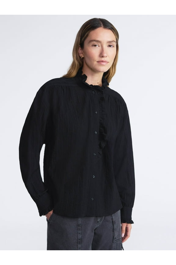 Women’s Cotton Dobby Ruffle Blouse, Sizes XS-XXL