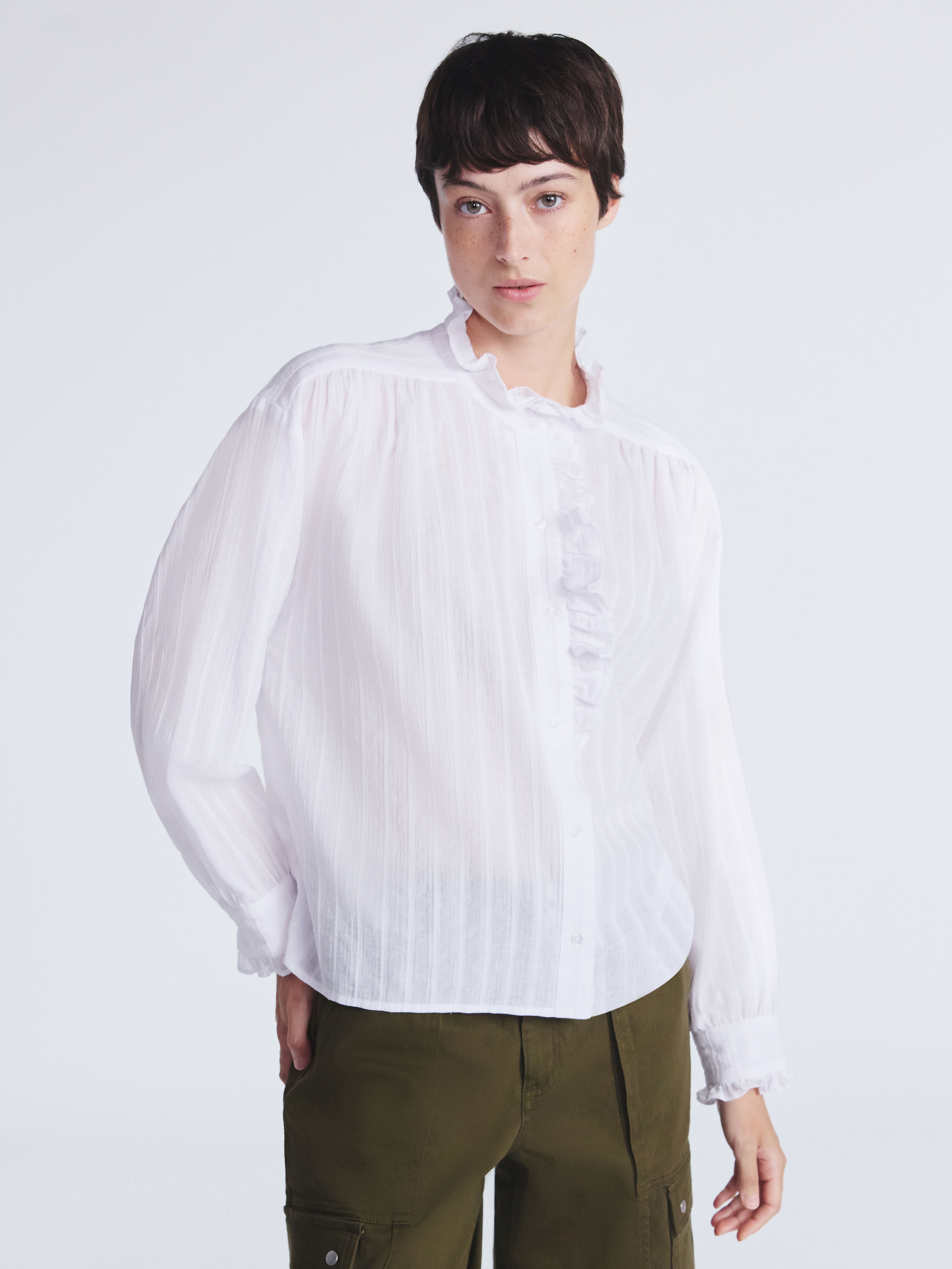 Scoop Women’s Cotton Dobby Ruffle Blouse, Sizes XS-XXL