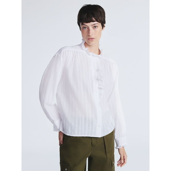 Scoop Women’s Cotton Dobby Ruffle Blouse, Sizes XS-XXL