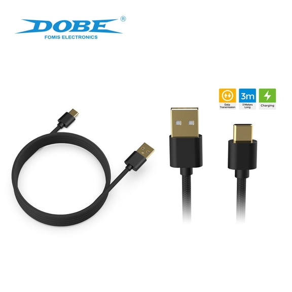 DOBE 3M USB-C Charging & Data Cable for PS5, Switch Pro, Xbox Controllers & Mobile Phones