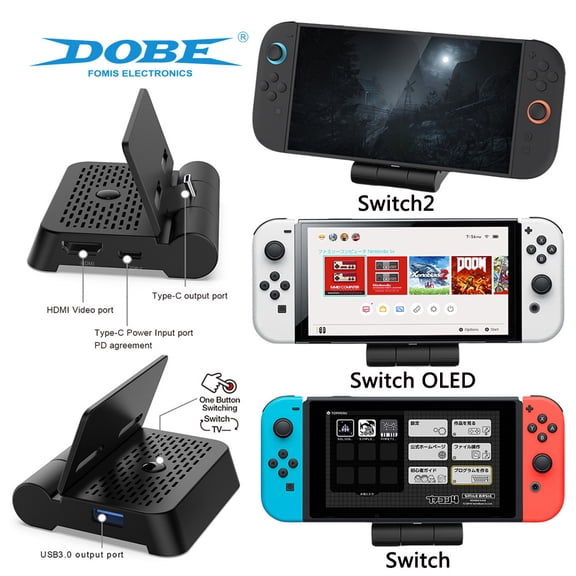 DOBE Foldable TV Docking Station for Switch 2/Switch/OLED, Portable 4K HDMI Video Converter Replacement Dock
