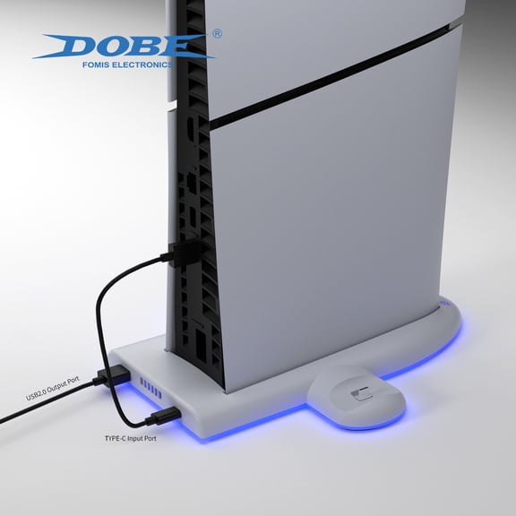 DOBE Original PS5 Slim Cooling Fan & Controller Charging Station - 3-in-1 Vertical Stand with 7-Color RGB Lights, Fast Charging Dock for Playstation 5 Slim Disc/Digital Editions