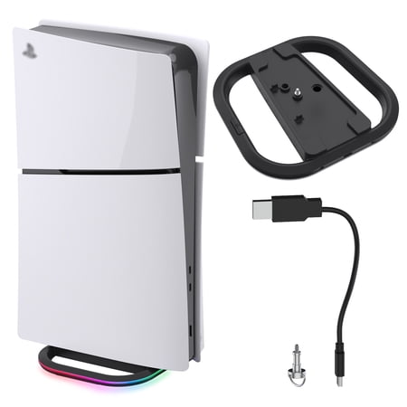 DOBE RGB Glowing Vertical Stand for PS5 & PS5 Slim - Universal Console Base with 7-Color Ambient Lighting, Anti-Slip Stability, No Tools Required (Disc & Digital Editions)