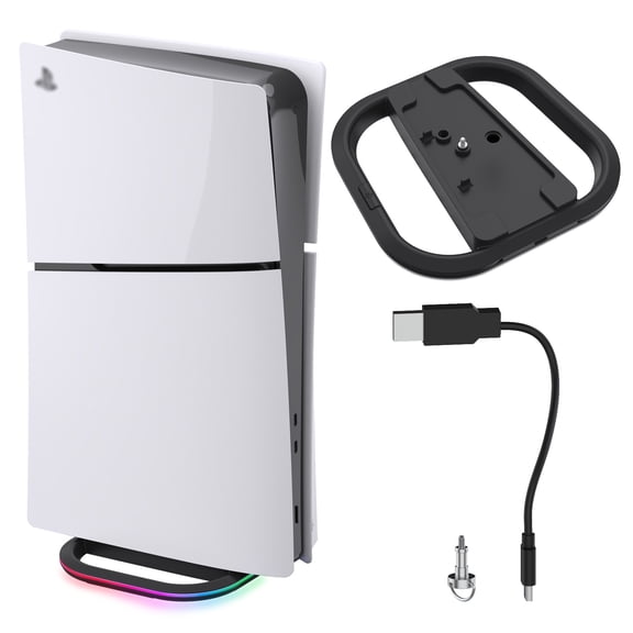 DOBE RGB Glowing Vertical Stand for PS5 & PS5 Slim - Universal Console Base with 7-Color Ambient Lighting, Anti-Slip Stability, No Tools Required (Disc & Digital Editions)