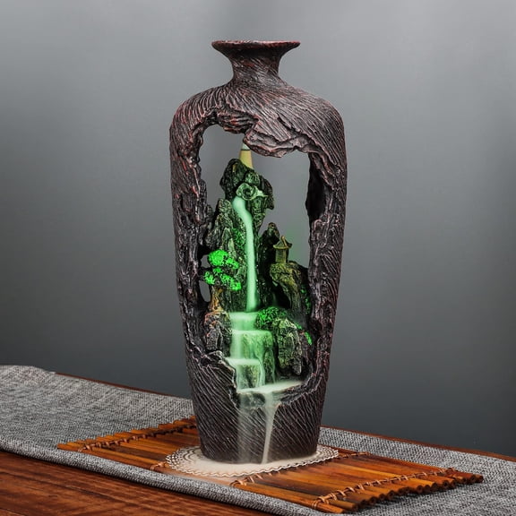 DOBEHOME Mountain Waterfall Incense Burner Backflow Incense Burner Incense Smoke Waterfall with 100 Backflow Incense ConesTweezerMat (Vase Shape)
