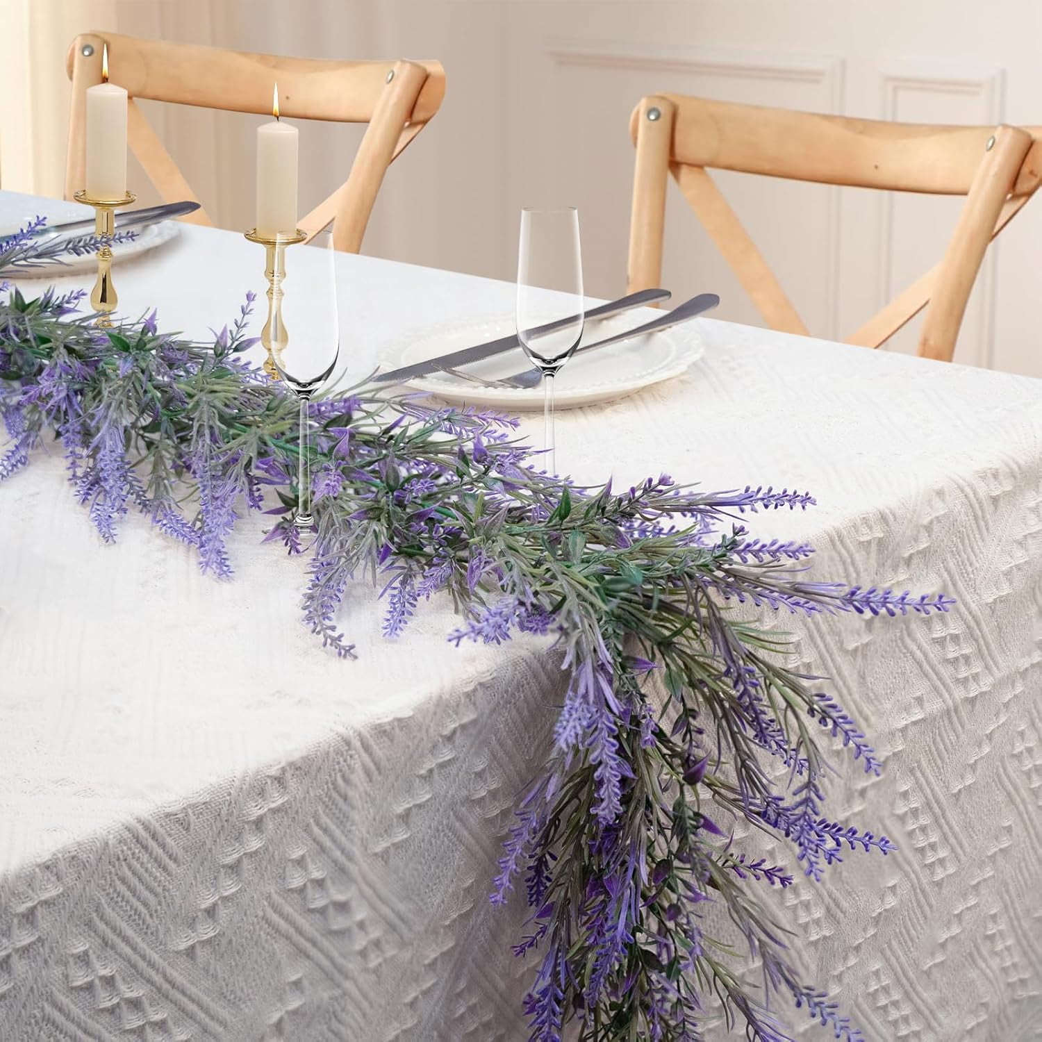 DOBLT 6Ft Lavender Purple Artificial Garland, Spring Summer All Year Lavender Garland for Farmhouse Wedding Mantle Arch Porch Stair Table Indoor Door Home Decoration