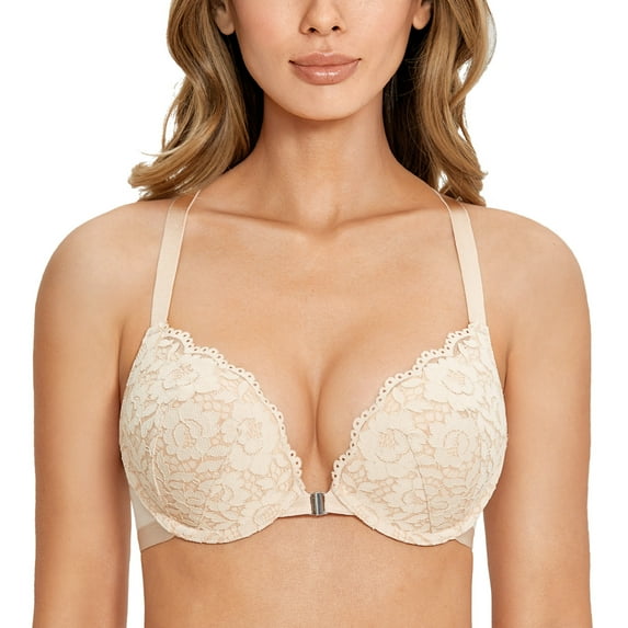 Women's Push Up Bra Racerback Front Closure Lace Padded Underwire Bras
