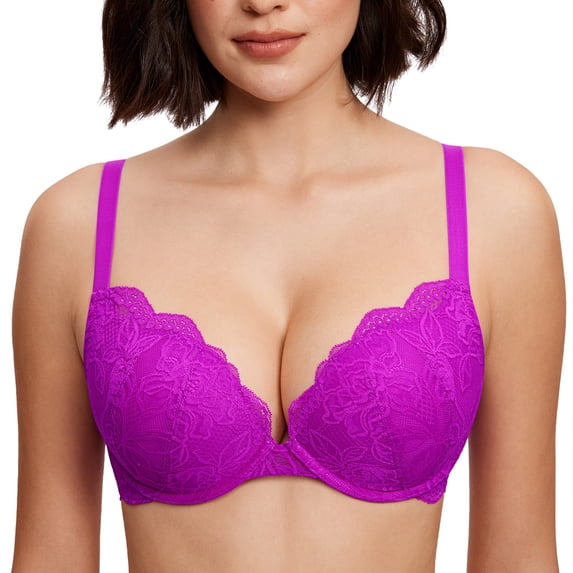 DOBREVA Women's Lace Push Up Bra Underwire, Padded, Full Coverage, Everyday Bras