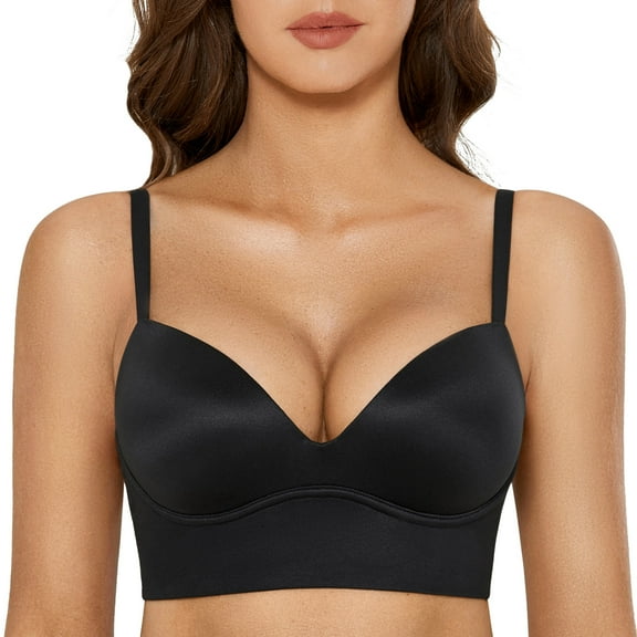 DOBREVA Womens Push up Wireless Bra Padded T-Shirt Bra Black 36C