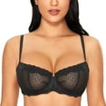 thumbnail image 1 of Women's Sexy Lace Bra Underwire Balconette Unlined Demi Sheer Plus Size Bralette, 1 of 6