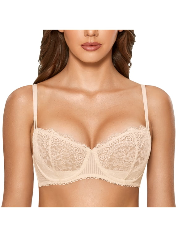 Women's Sexy Lace Push Up Plus Size Bra Sheer Balconette Underwire Unlined
