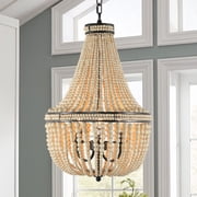 DOCHEER 3-Light Wood Beaded Chandelier Farmhouse Rustic Pendant Lighting Boho Hanging Ceiling Lights Fixture