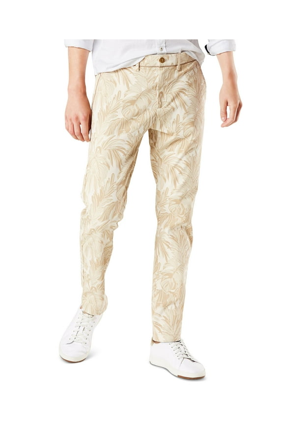 Mens Beige Straight Leg, Stretch, Patterned Slim Fit Chino Pants 36W/ 34L