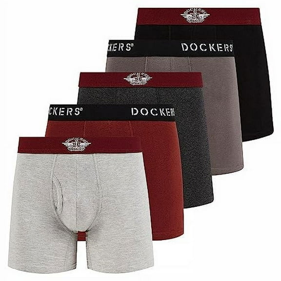 DOCKERS Mens Boxer Briefs Breathable Cotton Underwear for Men Pack of 5