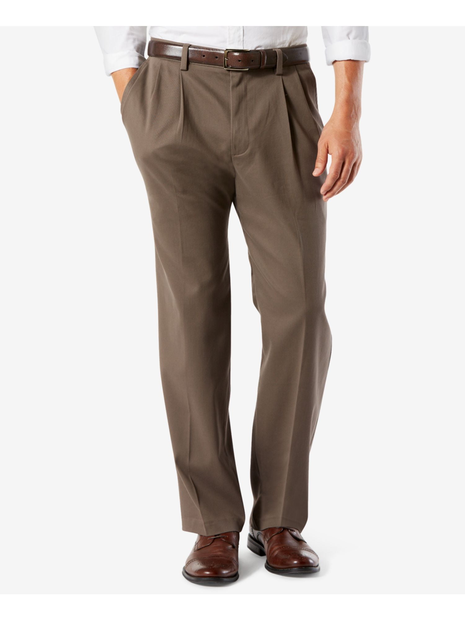 DOCKERS Mens Brown Pleated, Classic Fit Stretch Pants 38X36