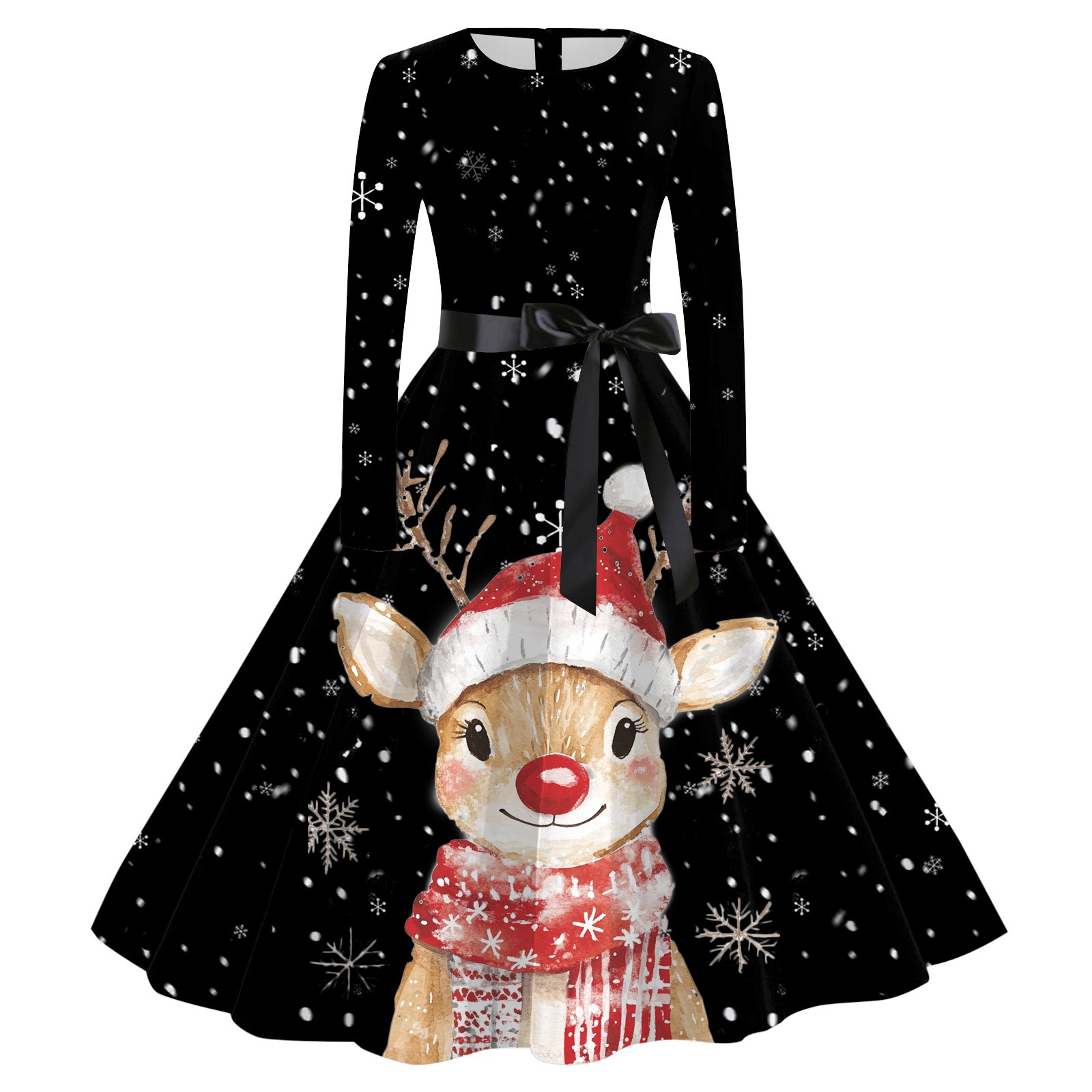 DOCLAKE Vintage Christmas Dress for Women Christmas Reindeer Printed