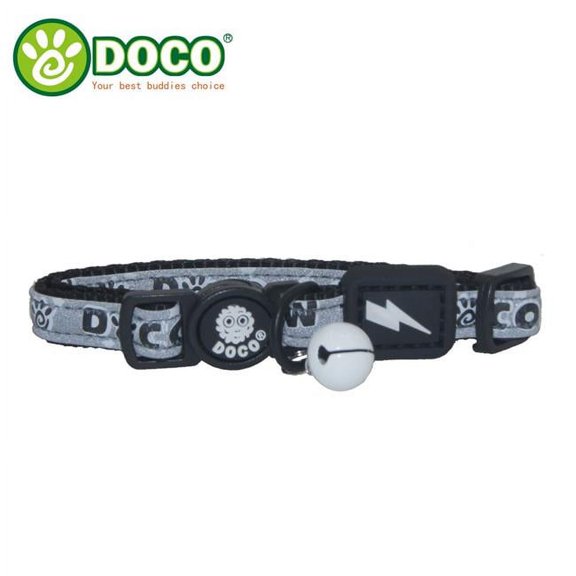 DOCO Breakway Cat Collar - Durable, Reflective, Adjustable Breakaway Nylon Kitty Collar with Safety Buckle, Bell (Black Paw)