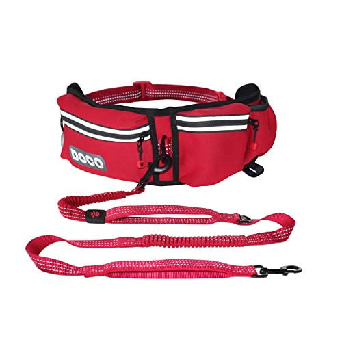 DOCO Heavy Duty Hands Free Dog Leash, Retractable Bungee for Running Walking Jogging, Training, Hiking │ Adjustable Waist Belt, Reflective Stitches, Dual Handle (Medium-Large Dogs, 20-101 lbs)