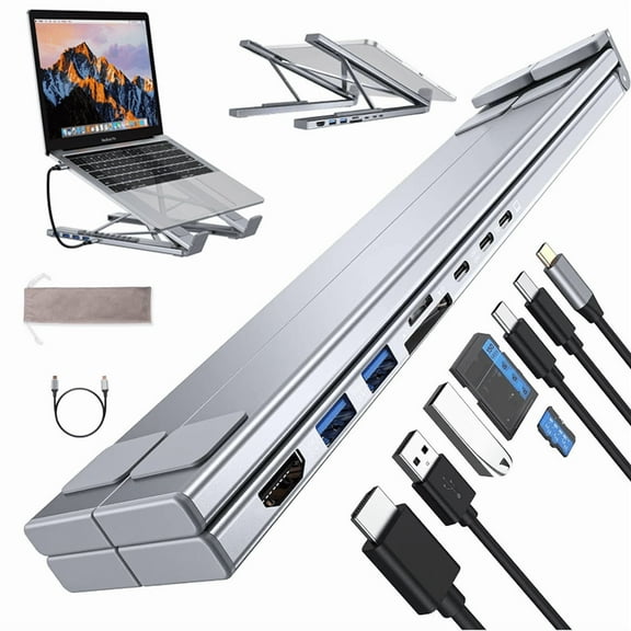 DOCRELD 8-in-1 USB-C Laptop Stand,Laptop Docking Station, Portable Type C Hubs Adapter,Laptop Docking Stand,with 4k HDMI, 2 USB 3.0, Pd 100w, Universal for Offices, Corporate Desks, Cafes
