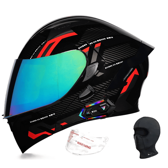 DOCRELD DOT Bluetooth Modular Motorcycle Helmet,Rainbow/Transparent lens Motorcycle Helmet,Dual Visor Full Face Flip up Integrated Motorcycle Helmets,Built-in Dual Speaker Microphone,Adults Men Women