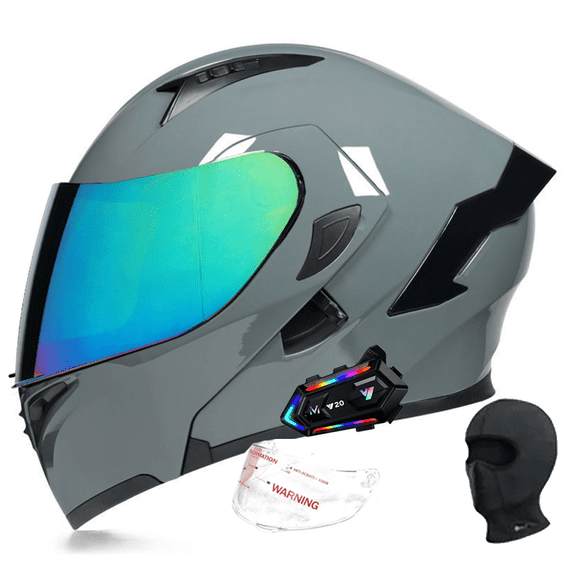 DOCRELD DOT Bluetooth Modular Motorcycle Helmet,Rainbow/Transparent lens Motorcycle Helmet,Dual Visor Full Face Flip up Integrated Motorcycle Helmets,Built-in Dual Speaker Microphone,Adults Men Women