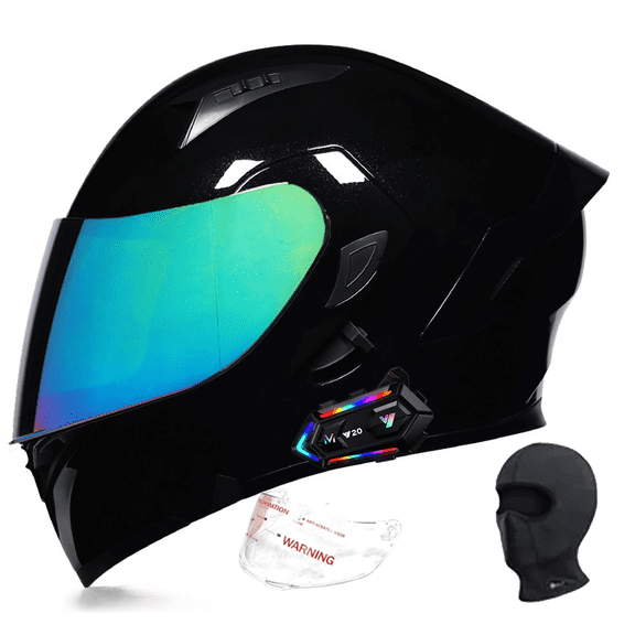 DOCRELD DOT Bluetooth Modular Motorcycle Helmet,Rainbow/Transparent lens Motorcycle Helmet,Dual Visor Full Face Flip up Integrated Motorcycle Helmets,Built-in Dual Speaker Microphone,Adults Men Women