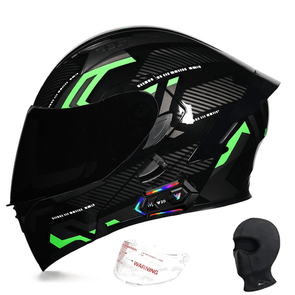 DOCRELD DOT Bluetooth Modular Motorcycle Helmet,black/Transparent lens Motorcycle Helmet,Dual Visor Full Face Flip up Integrated Motorcycle Helmets,Built-in Dual Speaker Microphone,Adults Men Women