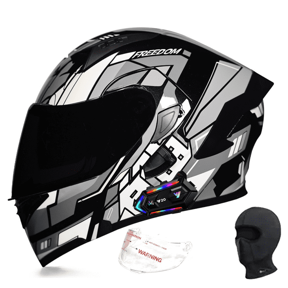 DOCRELD DOT Bluetooth Modular Motorcycle Helmet,black/Transparent lens Motorcycle Helmet,Dual Visor Full Face Flip up Integrated Motorcycle Helmets,Built-in Dual Speaker Microphone,Adults Men Women