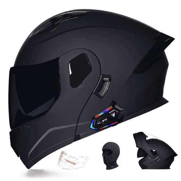 DOCRELD DOT Bluetooth Modular Motorcycle Helmet,black/Transparent lens Motorcycle Helmet,Dual Visor Full Face Flip up Integrated Motorcycle Helmets,Built-in Dual Speaker Microphone,Adults Men Women