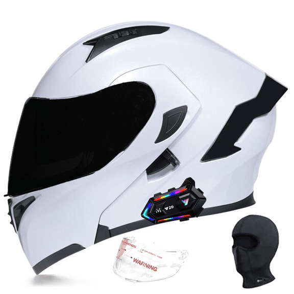 DOCRELD DOT Bluetooth Modular Motorcycle Helmet,black/Transparent lens Motorcycle Helmet,Dual Visor Full Face Flip up Integrated Motorcycle Helmets,Built-in Dual Speaker Microphone,Adults Men Women