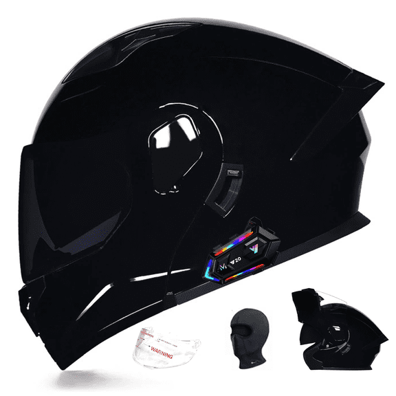 DOCRELD DOT Bluetooth Modular Motorcycle Helmet,black/Transparent lens Motorcycle Helmet,Dual Visor Full Face Flip up Integrated Motorcycle Helmets,Built-in Dual Speaker Microphone,Adults Men Women