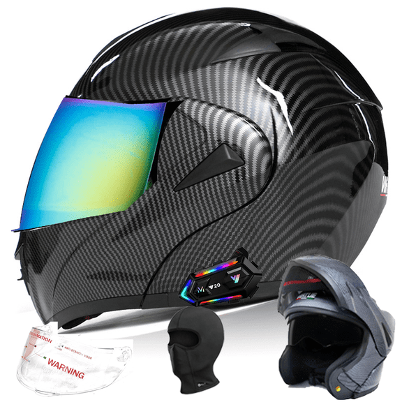 DOCRELD DOT Bluetooth Modular Motorcycle Helmet,Rainbow/Transparent lens Motorcycle Helmet,Dual Visor Full Face Flip up Integrated Motorcycle Helmets,Built-in Dual Speaker Microphone,Adults Men Women