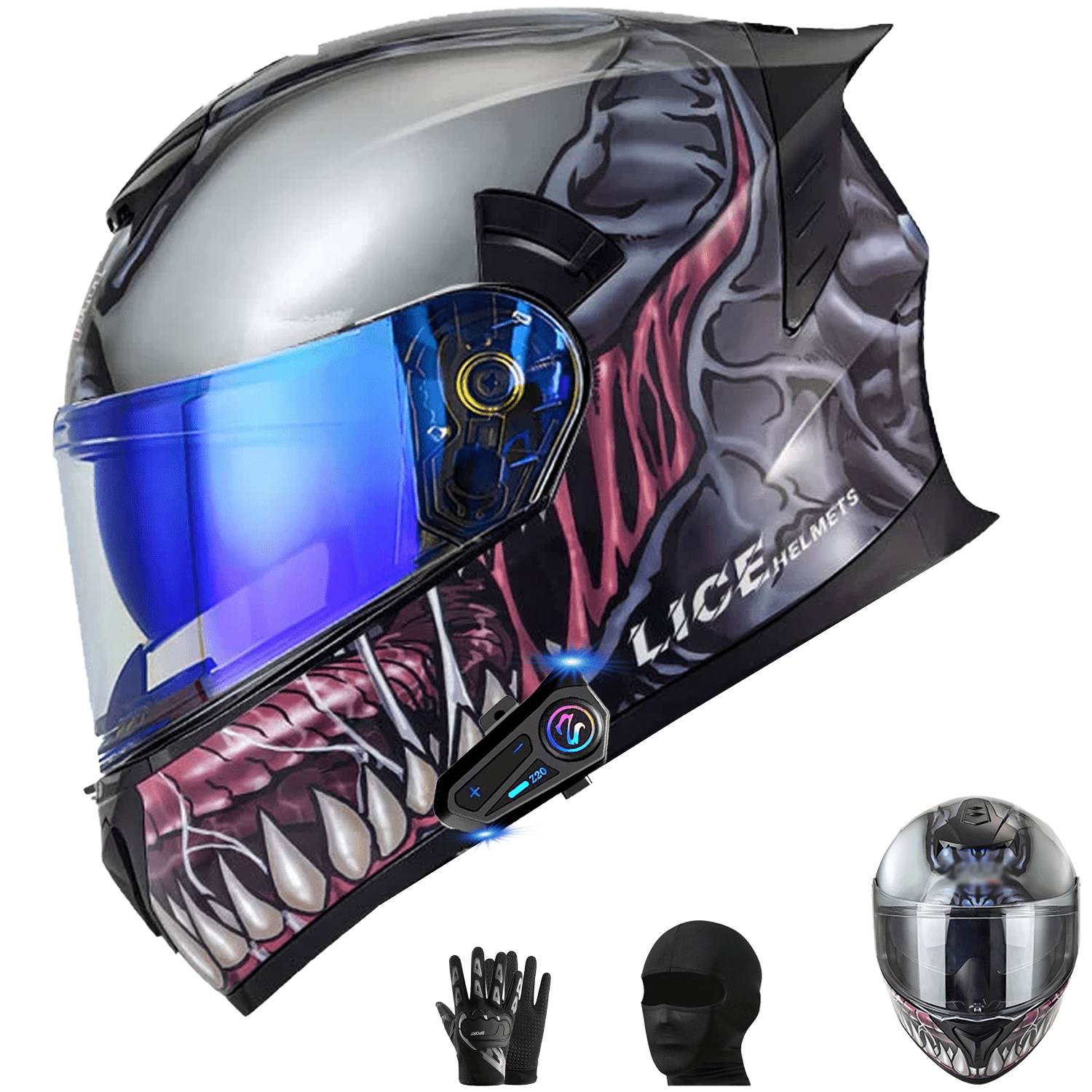 DOCRELD Full Face Motorcycle Helmets DOT Approved Helmets for Adults Motorcycle,Built-in Dual Speaker Stereo Headset for Adult Men WomenRacing Street Bike Motocross for Road Racing Motorcycle Cycling