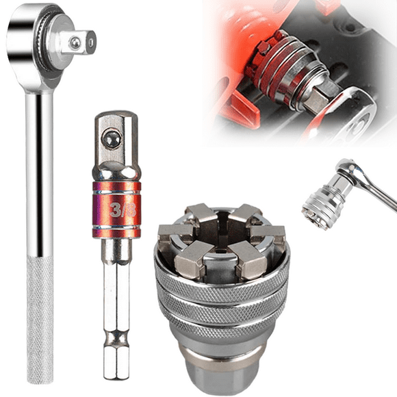 DOCRELD Universal Adjustable Socket Wrench with Adapter,Adjustable Socket Wrench,for 10-19mm Hex Head Nuts and Bolts Driver Tool for 3/8" Power Drill and Ratchet Wrenches